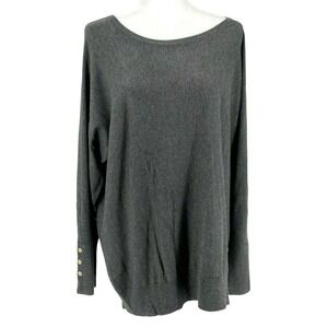JM Collection Charcoal Heather Dolman Boat Neck Sweater Gold Buttons 2X NWT